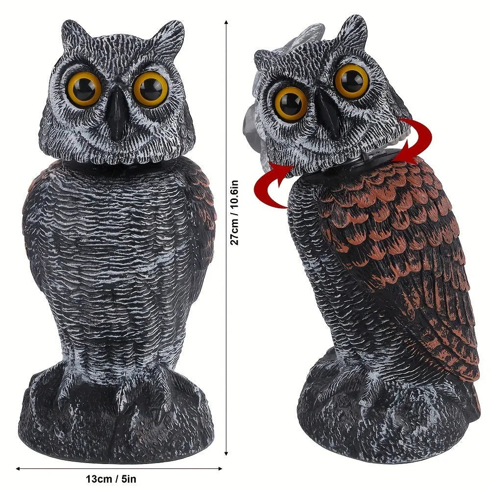 Plastic artificial owl bird deterrent ornament with shaking head design for outdoor pest control