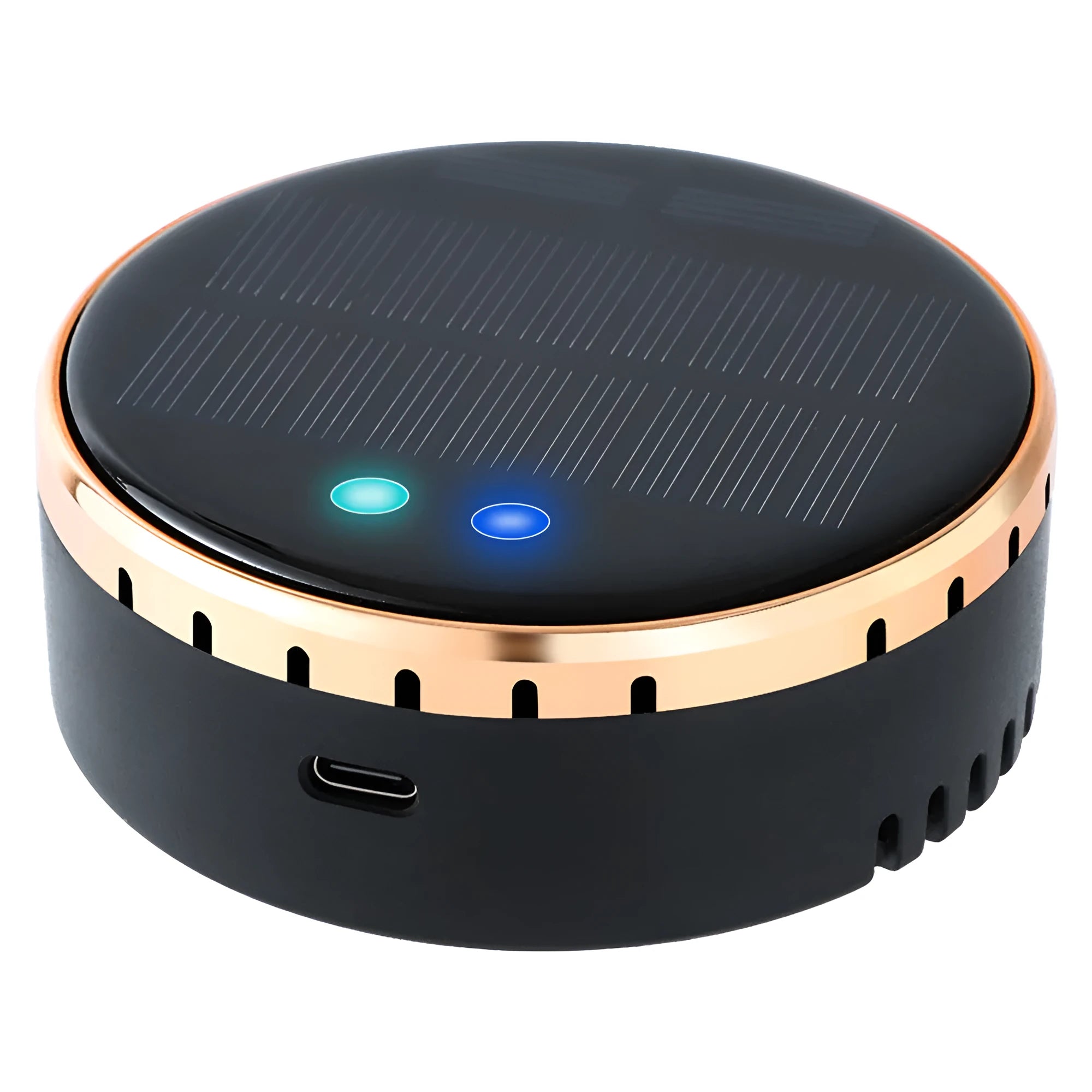 Black solar-powered car air humidifier mounted on a vehicle's air conditioning vent.
