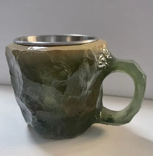 400ml resin coffee mug with handle in a choice of colours including blue, purple, and rock pattern.