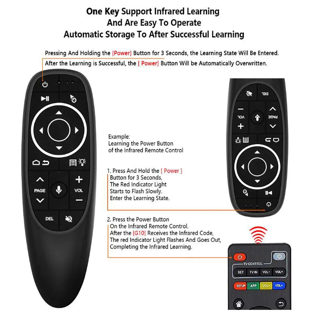 G10 G10S intelligent voice remote control with plastic shell and silicone buttons, showing three model variants.
