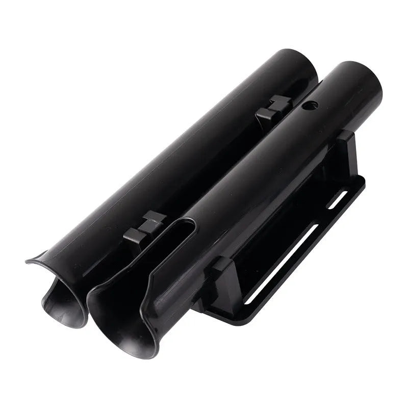 Black carbon fishing rod rack mounted on motorcycle with double-layer plastic rod frame