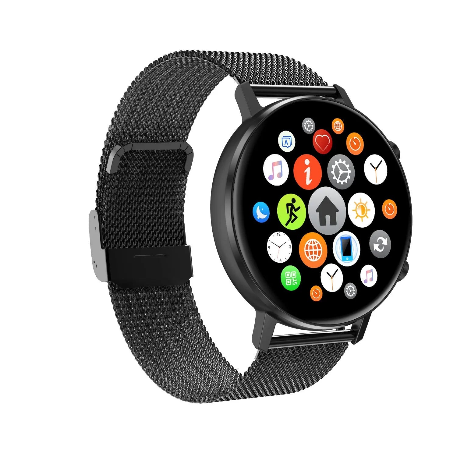 DT96 smart bracelet with steel strap and 1.3-inch display showing activity metrics