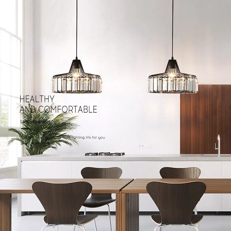Modern crystal chandelier droplight in black or gold finish with LED colour changing lights