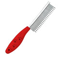 Red plastic handle pet grooming comb with stainless steel short and long teeth for dematting