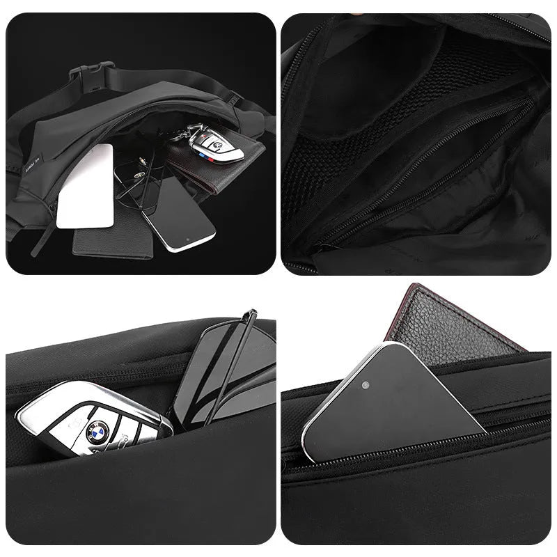 Outdoor casual sports shoulder bag lightweight waterproof nylon crossbody bag for men black colour solid design
