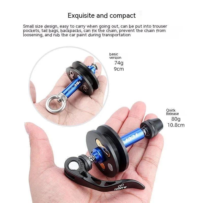 Aluminium alloy bicycle chain holder maintenance tool shown in hand.
