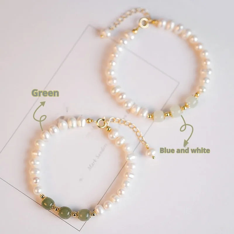 Natural freshwater pearl bracelet with diamond-shaped pearls in Hetian jade colour