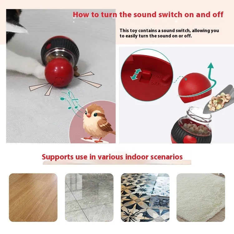 Plastic rotating cat toy with super ball colour design and food dropping mechanism