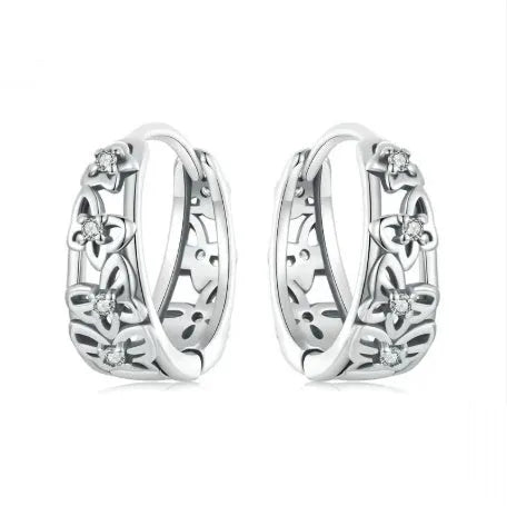 Sterling silver butterfly stud earrings with zircon accents and oxidised finish, 14mm height
