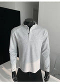 Men's patchwork polo shirt with stand-up collar and asymmetric design in heather gray
