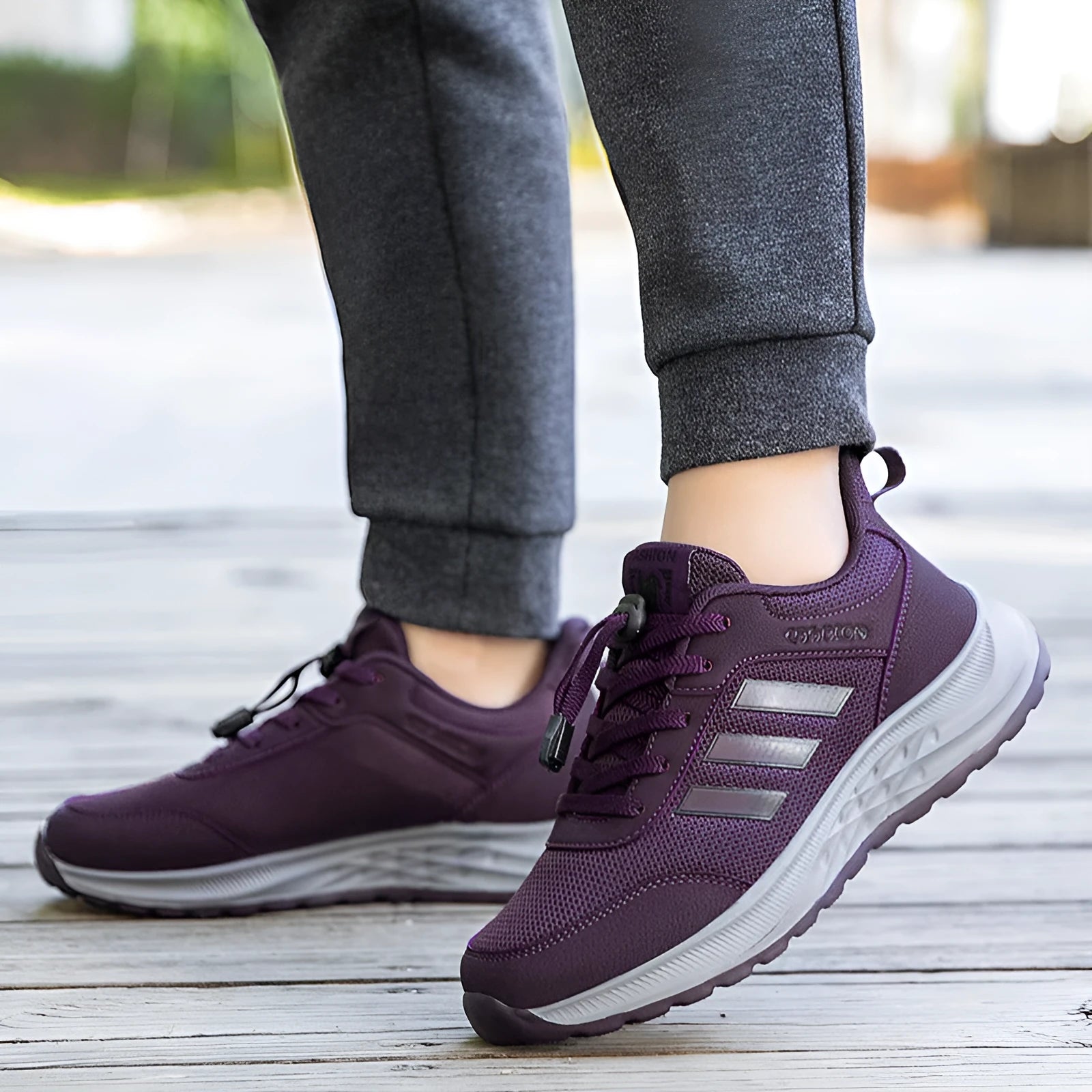 Adult unisex breathable mesh slip-on shoes in black, purple, and dark grey with an elastic band.