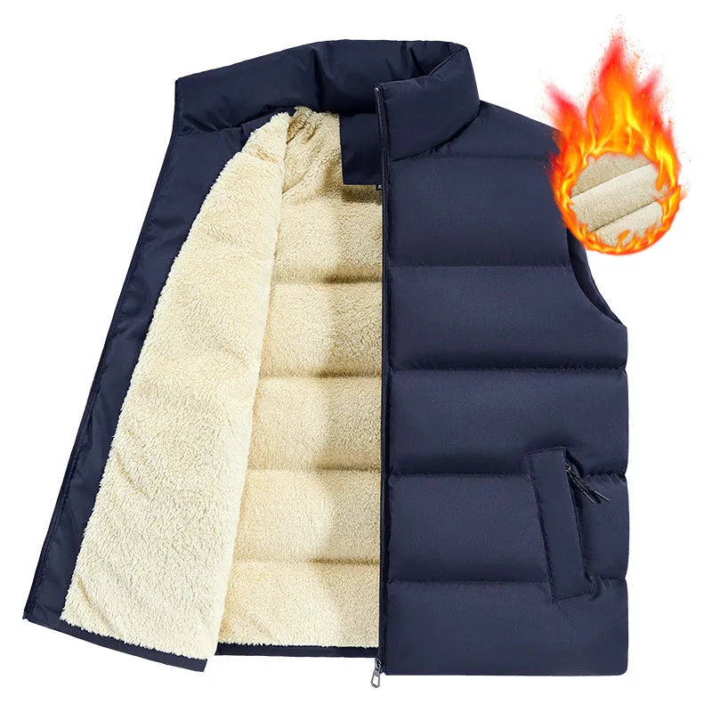 Men's striped lambswool vest in black, dark blue, or red colour, shown as a sleeveless jumper for autumn and winter wear