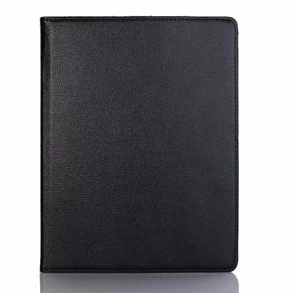 iPad rotating protective sleeve in imitation leather clamshell design showing colour options