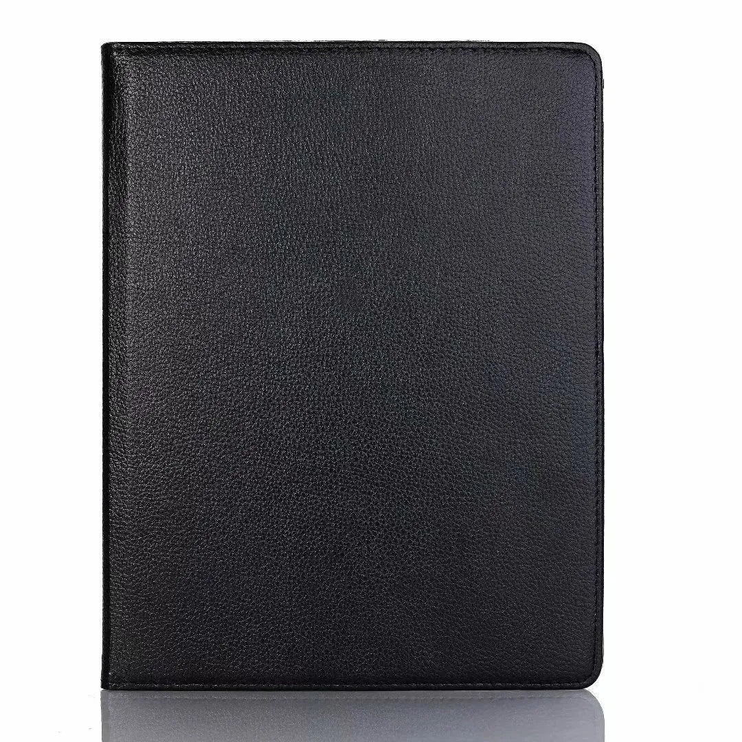 iPad rotating protective sleeve in imitation leather clamshell design showing colour options