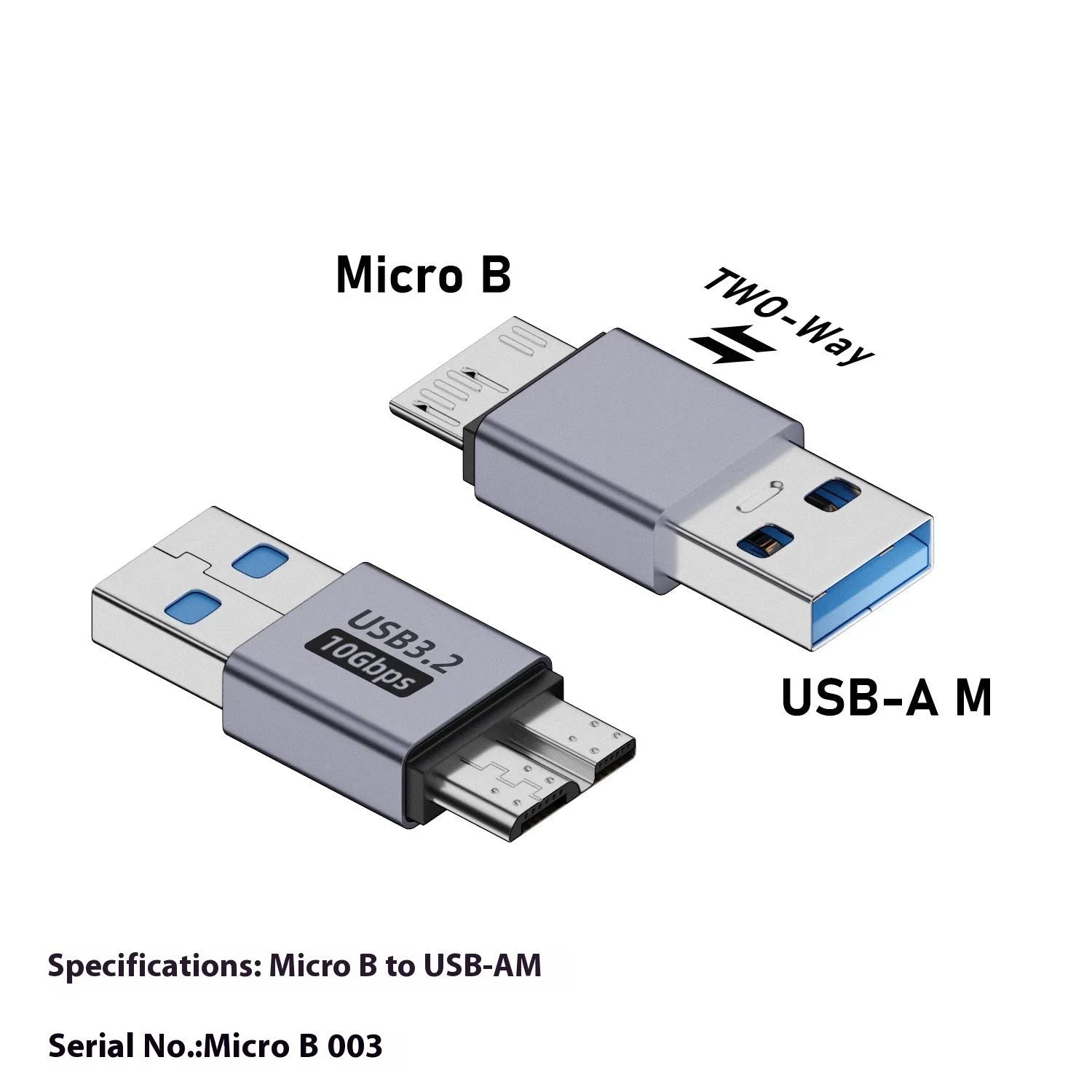 USB AM to Micro-B adapter showing USB-A Male connector and Micro-B female port