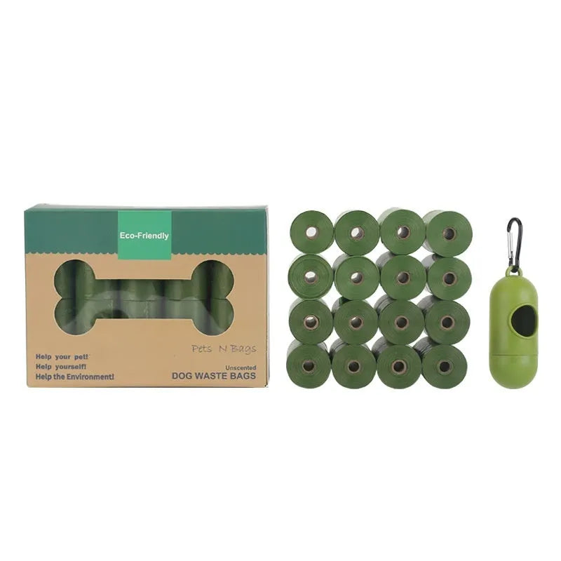 Roll of EPI degradable dog poo bags in green, with optional time capsule dispenser.