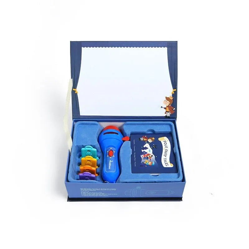 SmartKids children's story projector torch with fairy tale discs projecting images on wall