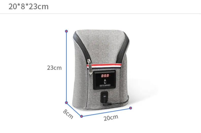 Grey Oxford cloth portable car USB baby bottle warmer with electronic display and buckle strap