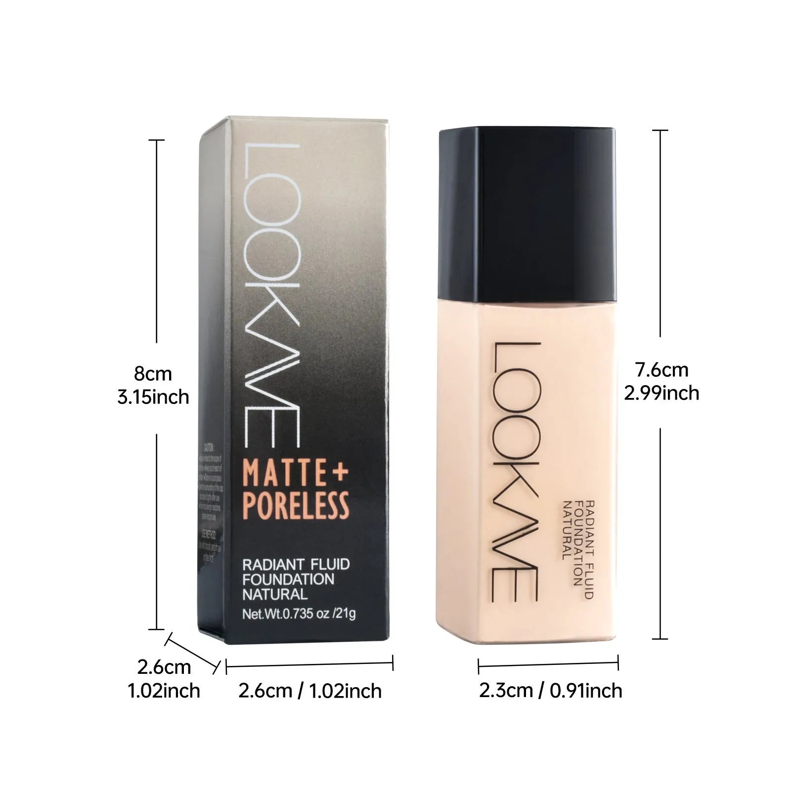 LOOKAVE matte liquid foundation bottle in 21ml size with cream formula