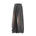 Straight-leg hollow-out casual trousers with fleece lining and elastic waistband