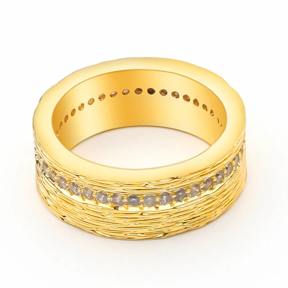 Gold electroplated copper geometric ring with zircon detailing in sizes 6, 7 and 8