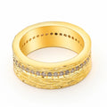 Gold electroplated copper geometric ring with zircon detailing in sizes 6, 7 and 8