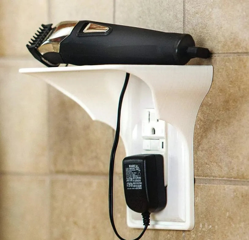 White plastic socket storage rack organiser with multiple slots for holding tools, shown with dimensions 14cm by 10cm by 15cm.