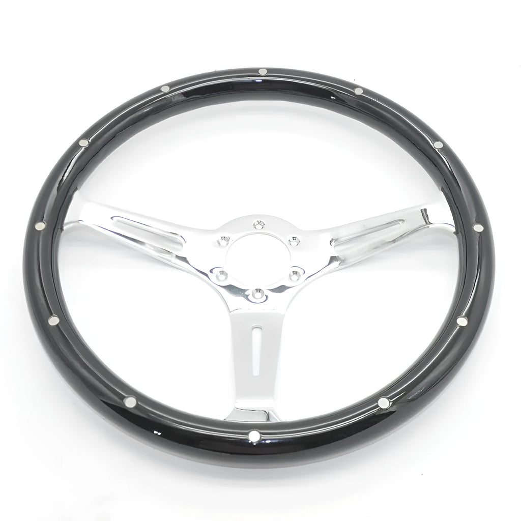 Black electroplated peach wood steering wheel for classic cars with 15 inch diameter