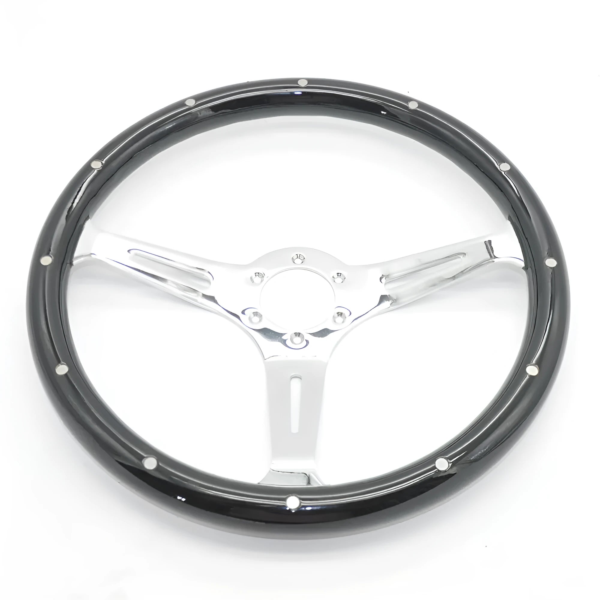 Black electroplated peach wood steering wheel for classic cars with 15 inch diameter