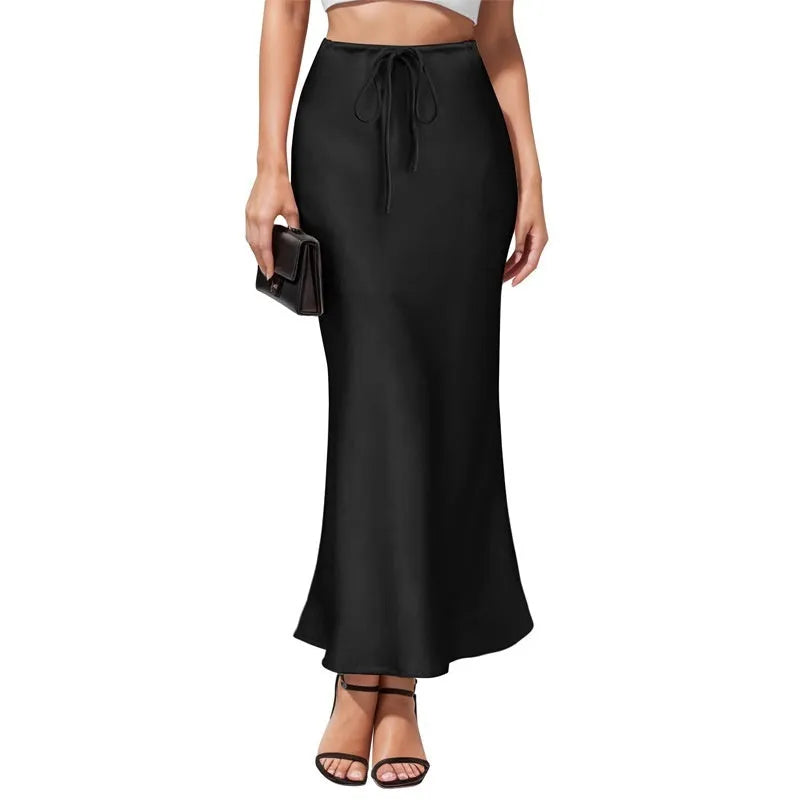 Women's Acetate Satin Asymmetric Skirt High Waist Irregular Solid Colour Skirt for Commute and Office Milky White Black Wine Red Navy Blue Maroon Dark Green S to XXL