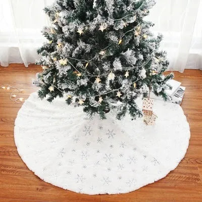 Christmas sequin embroidered tree skirt in imitation rabbit fur polyester, 90cm round, silver colour option