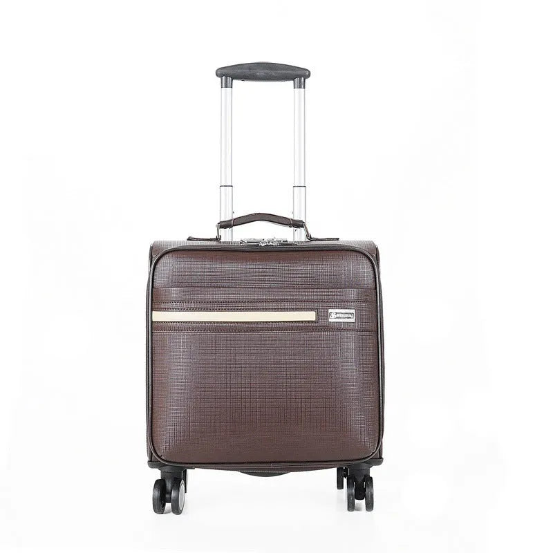 Black or brown 18-inch PU leather wheeled business case with a lock