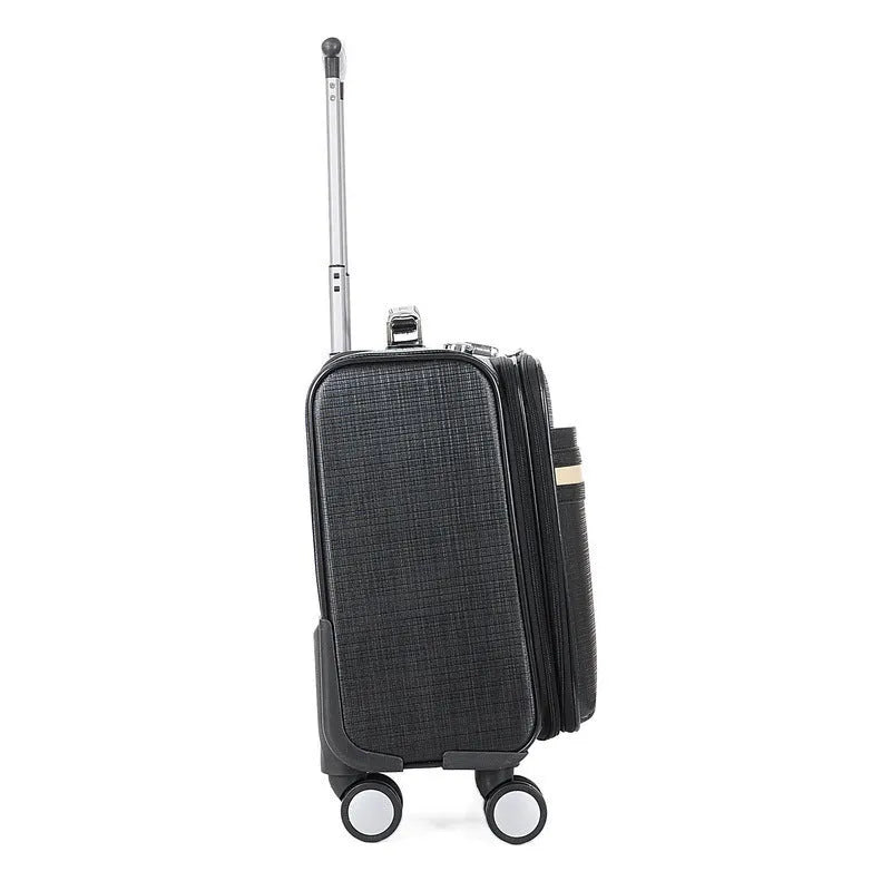 Black or brown 18-inch PU leather wheeled business case with a lock