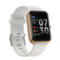 Square couple smart sports watch with a silicone strap and anodised aluminium metal case in silver.