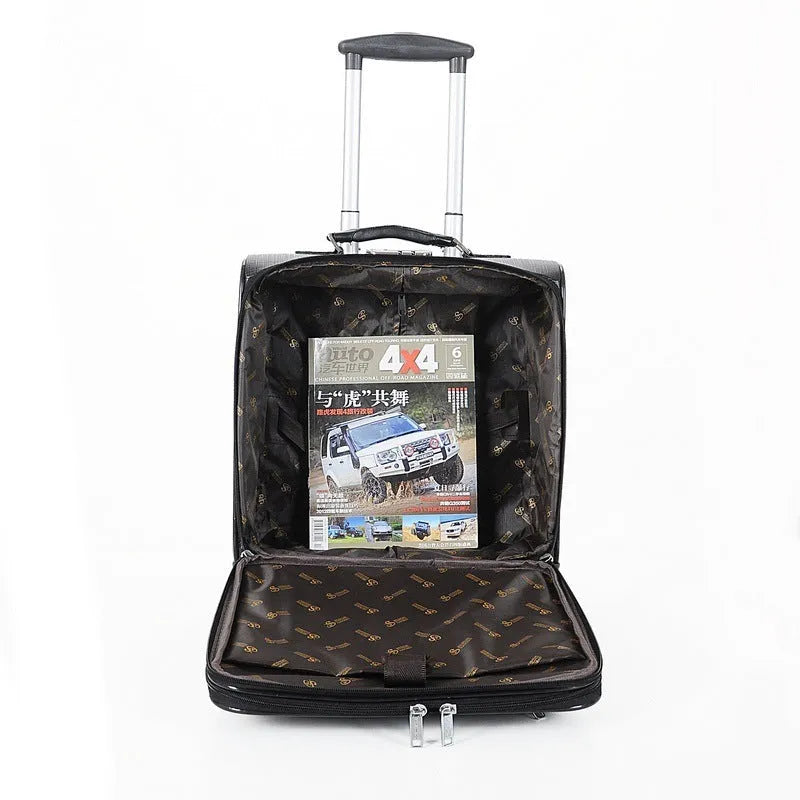 Black or brown 18-inch PU leather wheeled business case with a lock