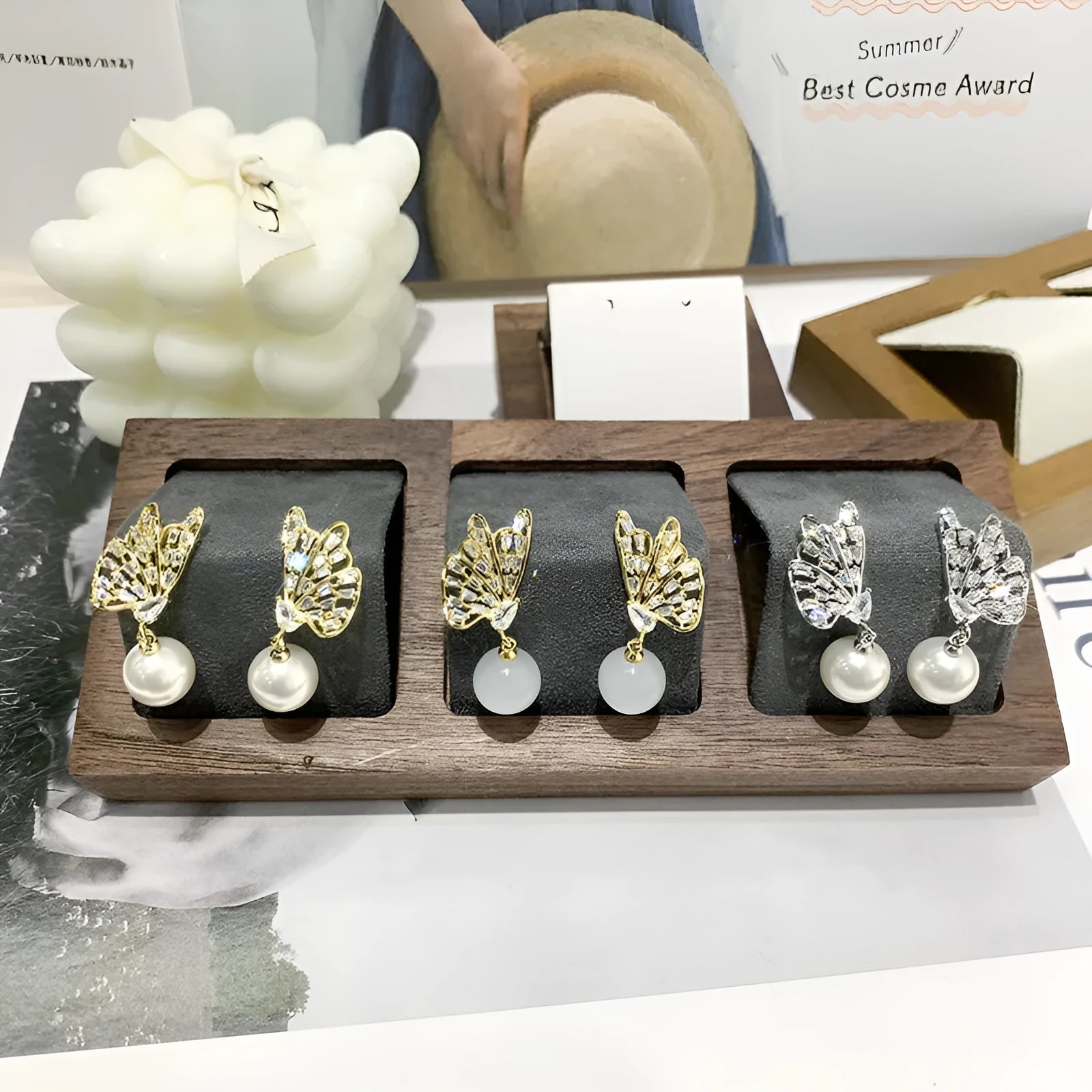 Fresh elegant minimalist women's high-end design earrings golden cats eye stone option