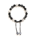 Black agate map stone and volcanic rock diamond-shaped beads on elastic cord bracelet, electroplated finish, 8mm size