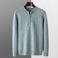 Men's diamond pattern wool sweater with half-zip front in camel colour