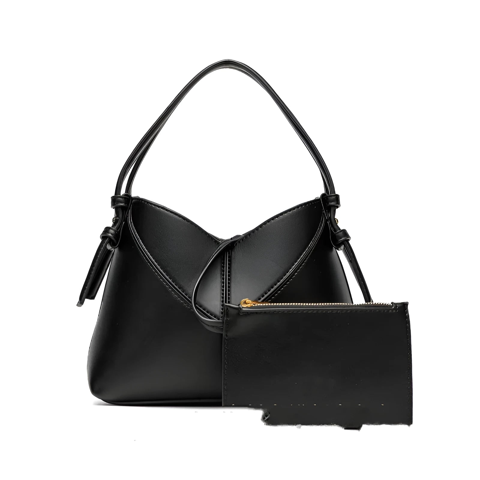 Trendy solid colour stitched oval handbag and crossbody bag for women in black with single shoulder strap and interior slip pocket