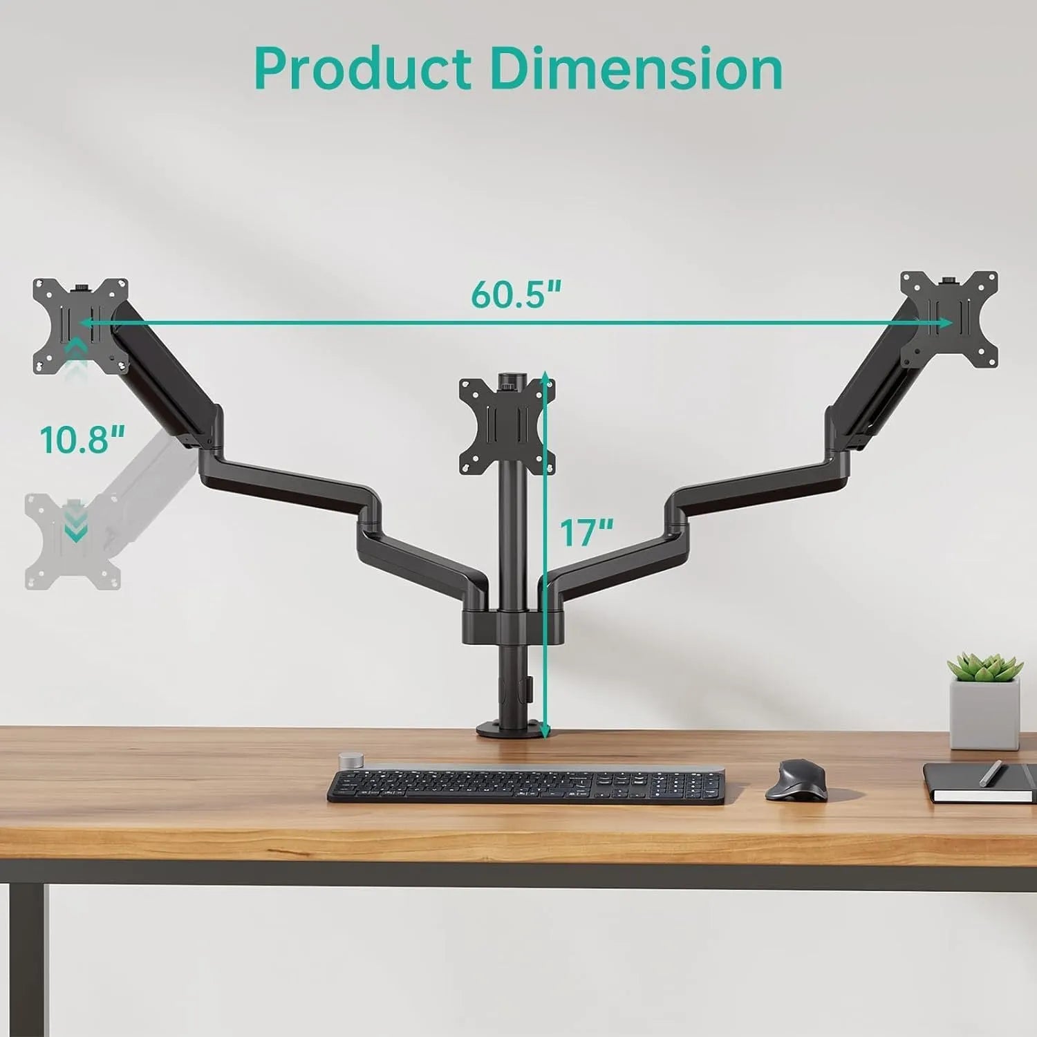 Black three-arm gas spring monitor mount for 27-inch computer screens