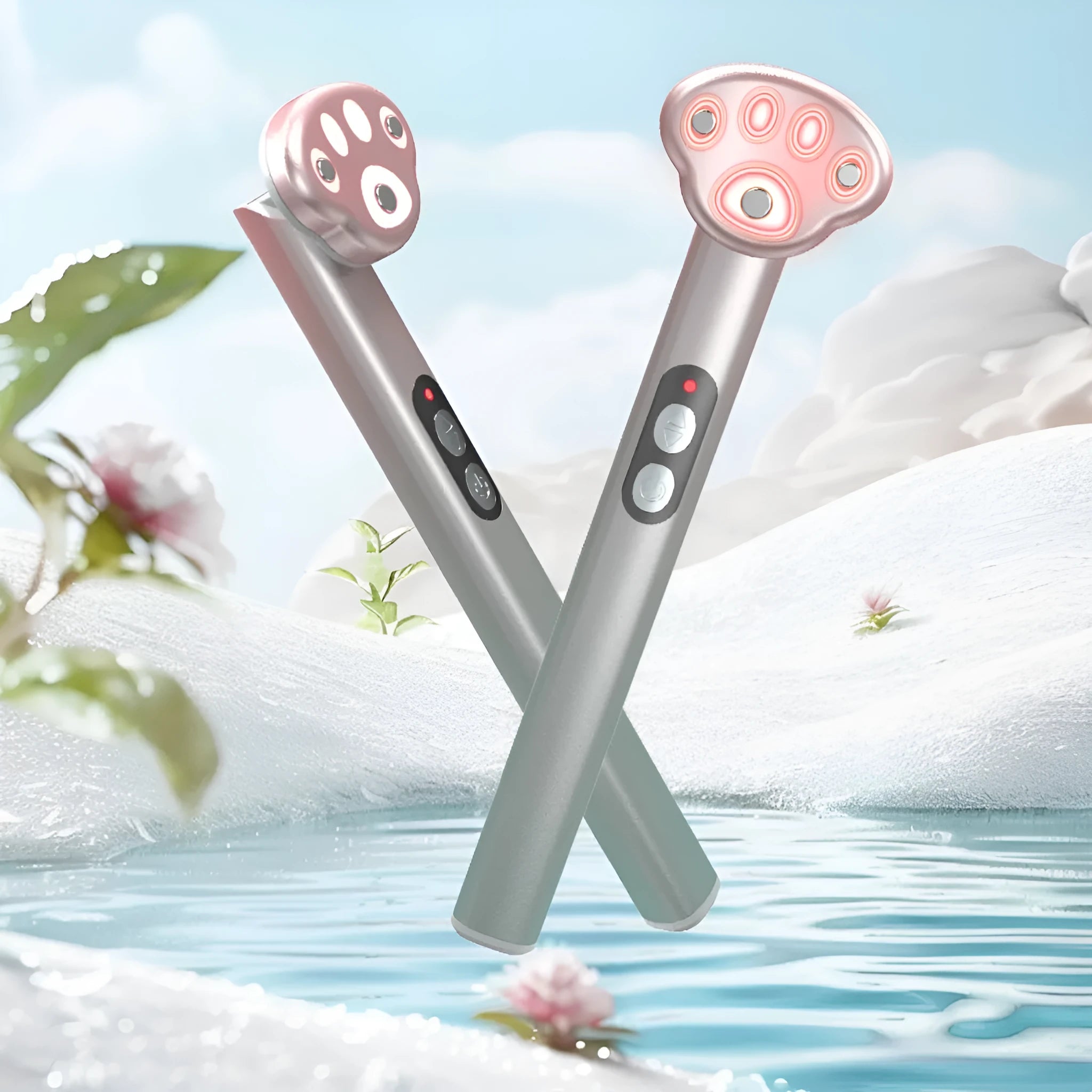 Cat's Paw eye massager in gradient pink with micro-current vibration and three gears.