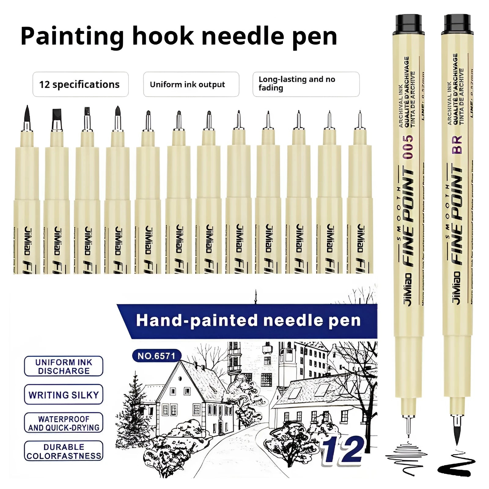 Waterproof needle drawing pen with black ink in plastic shell, 133mm length