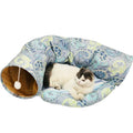 Foldable cloth cat tunnel in blue with crinkle sound toy, 25cm diameter, 250cm full moon length