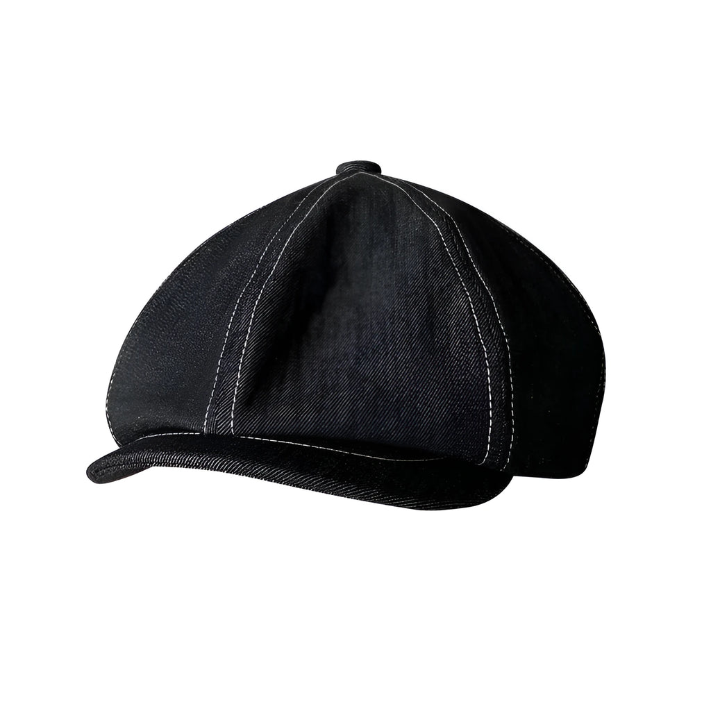 Black Japanese denim fabric six-panel retro beret hat for men and women unisex cotton cap