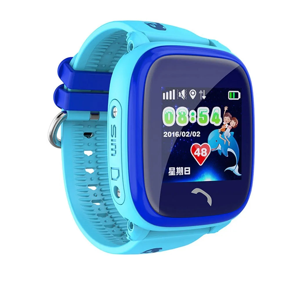 DF25 blue children's waterproof smartwatch with touch screen and silicone wristband for GPS tracking