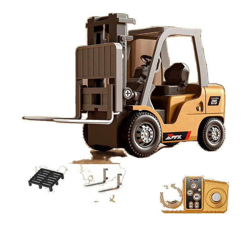Mini alloy remote control forklift toy with cargo accessories on pallet