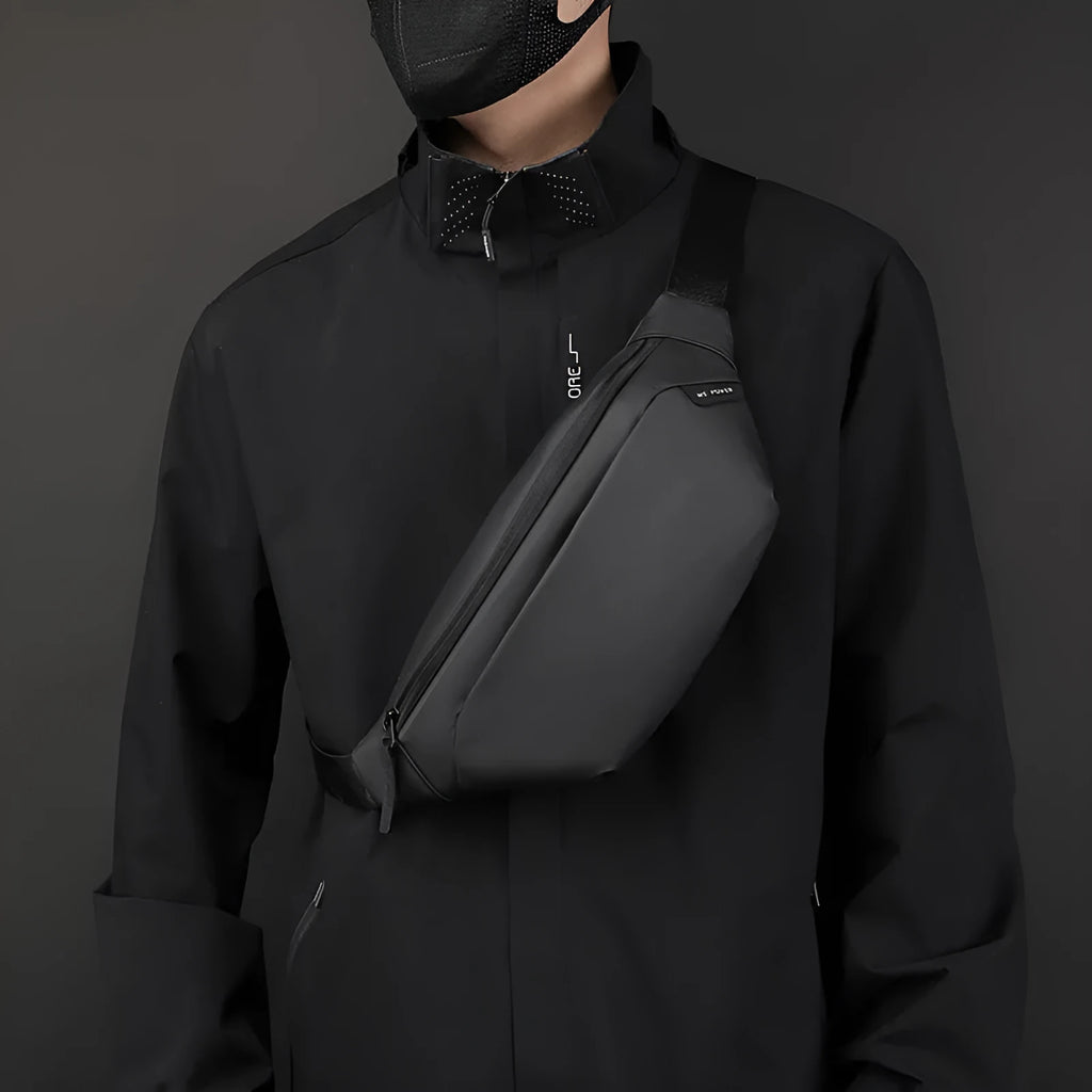 Outdoor casual sports shoulder bag lightweight waterproof nylon crossbody bag for men black colour solid design