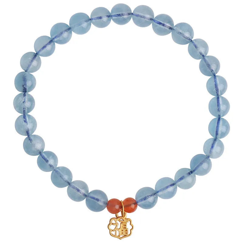 Natural ice translucent crystal bracelet 8mm round beads sequins women's
