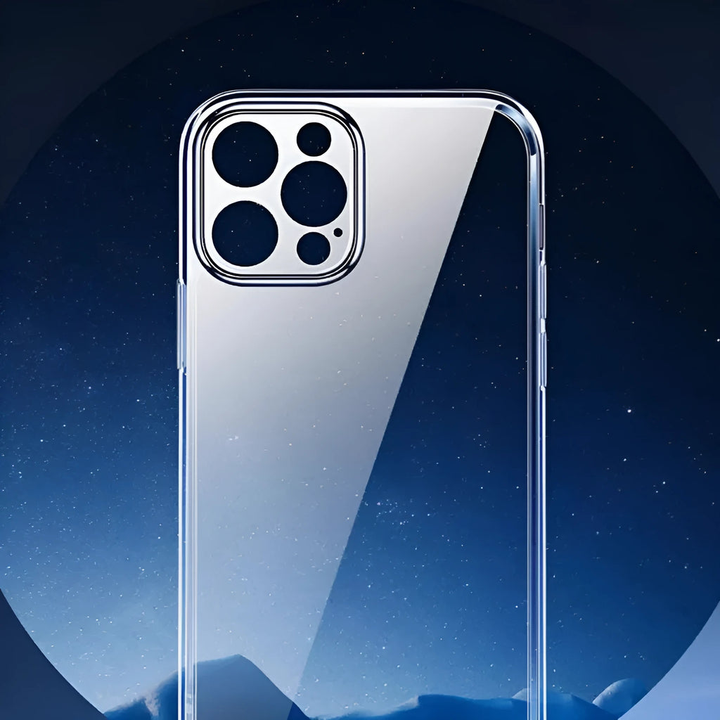 Custom acrylic couple phone case with silicone bumper and transparent glass back for iPhone models 11 to 16 series