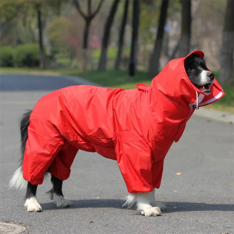 Dogs all-inclusive raincoat in blue PU material with adjustable size fit for outdoor use